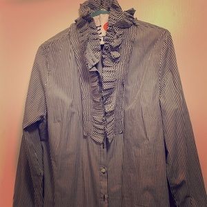 J. Crew striped ruffle woven blouse